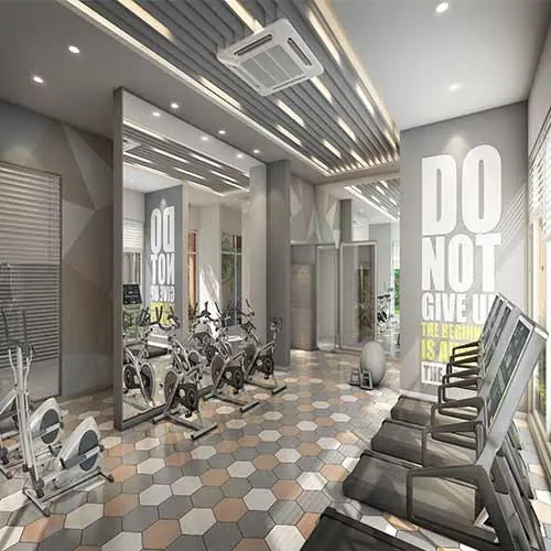 Fully equipped gymnasium at The Views, shown in an official project image