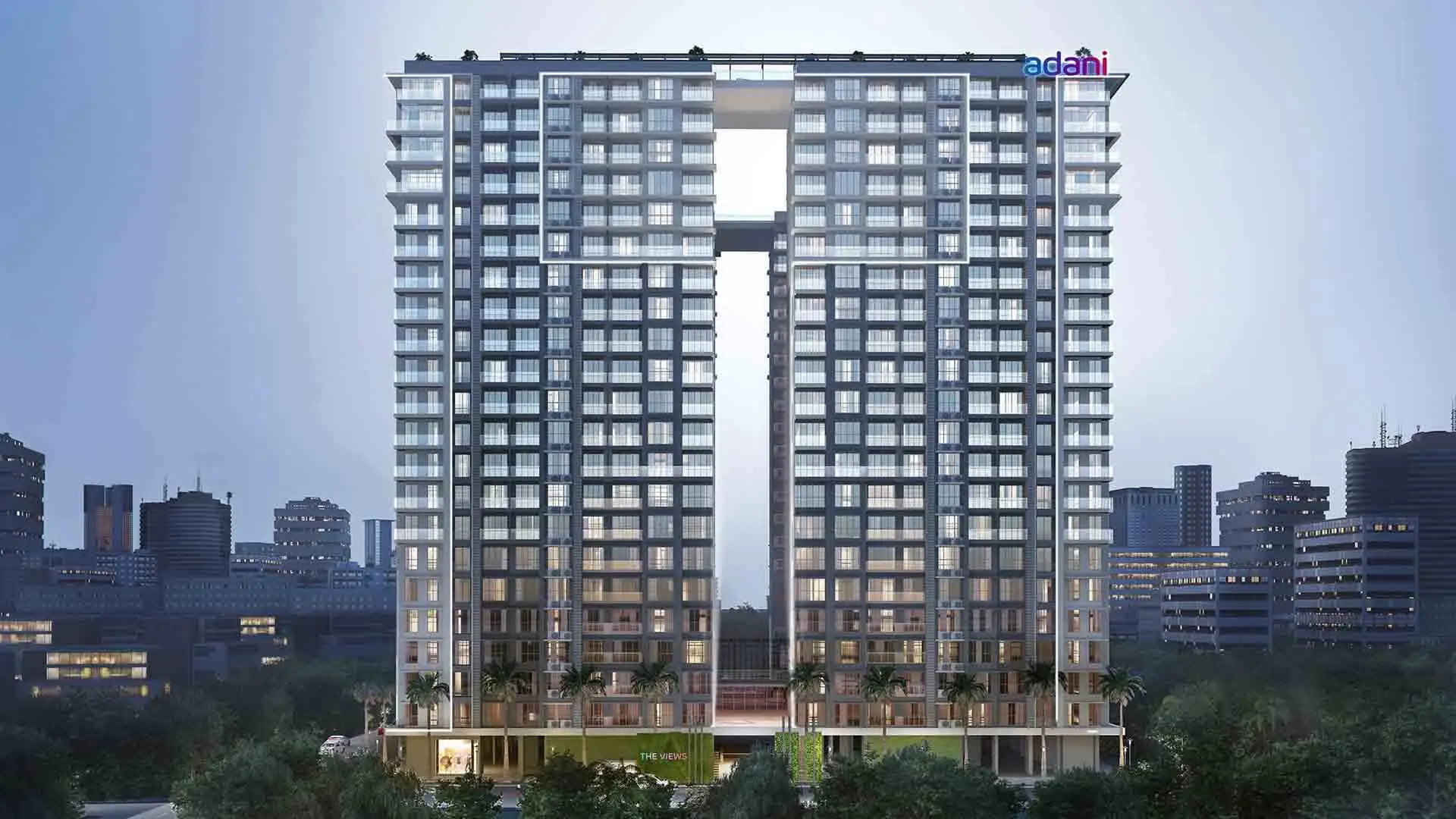 Exterior view of The Views at twilight, official project artistic impression